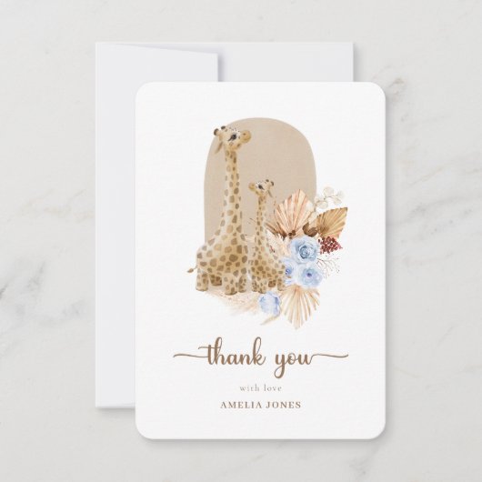 Baby Blue Pampas Grass Giraffe Baby shower Bedankkaart (Voorkant)