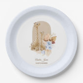 Baby Blue Pampas Grass Giraffe Baby shower Papieren Bordje (Voorkant)