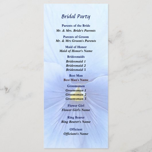 Baby Blue Pansy Wedding Programma Programmakaart (Achterkant)