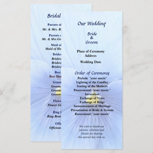 Baby Blue Pansy Wedding Programma Programmakaart (Voorkant / Achterkant)