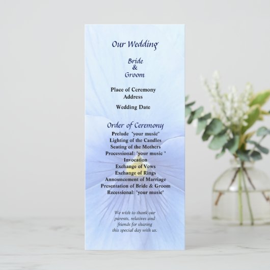 Baby Blue Pansy Wedding Programma Programmakaart (Staand voorkant)