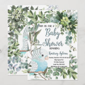 Baby Blue Parkiet Vogels Watercolor Baby Shower Kaart (Voorkant / Achterkant)
