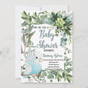 Baby Blue Parkiet Vogels Watercolor Baby Shower Kaart