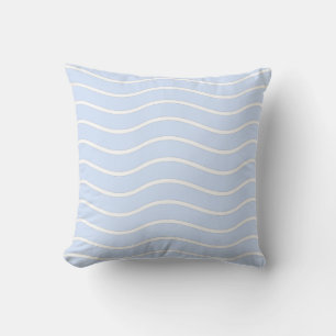 Baby Blue Pastel & Witte Golflijn Design Kussen