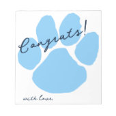 Baby Blue Pawprint Laat het Afstudeerder een Note  Notitieblok (Voorkant)