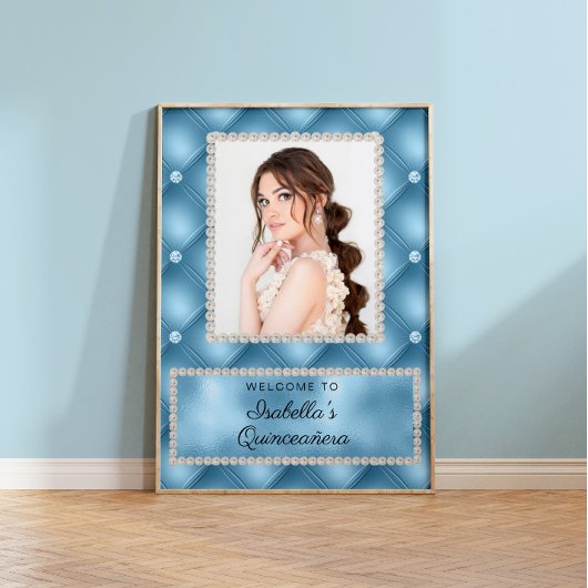 Baby Blue Pearls Foto Quinceañera Poster