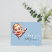Baby Blue Peeking uit Baby shower dank u Briefkaart (Staand voorkant)