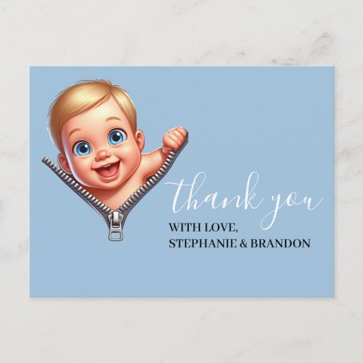 Baby Blue Peeking uit Baby shower dank u Briefkaart (Voorkant)