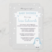 Baby Blue Penguin Baby shower Uitnodiging (Voorkant / Achterkant)