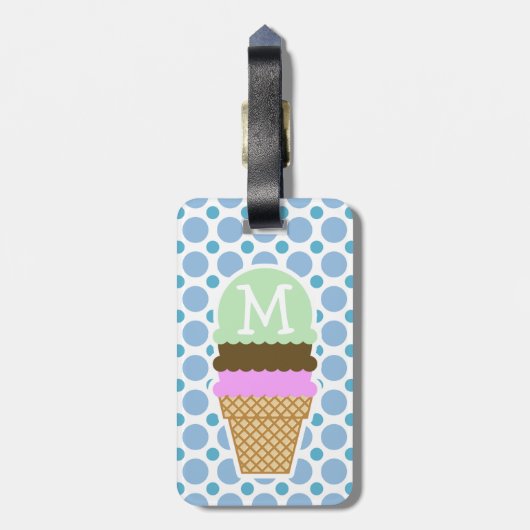 Baby Blue Polka Dots; Ice Cream Cone Bagagelabel (Achterkant verticaal)