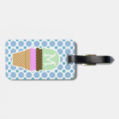 Baby Blue Polka Dots; Ice Cream Cone Bagagelabel (Achterkant horizontaal)