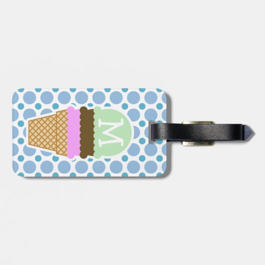 Baby Blue Polka Dots; Ice Cream Cone Bagagelabel (Achterkant horizontaal)