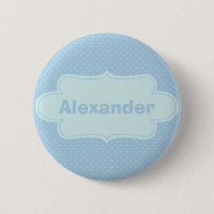 Baby Blue Polka Dots met label Ronde Button 5,7 Cm