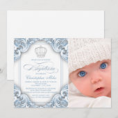 Baby Blue Prins Kroon Doop Uitnodigingen (Voorkant / Achterkant)