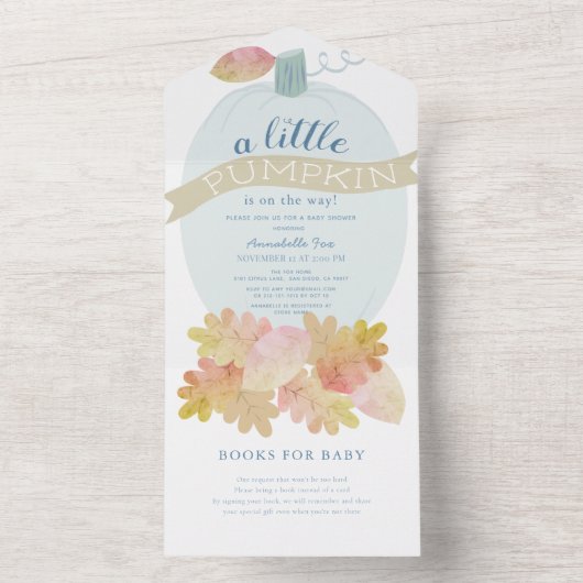 Baby Blue Pumpkin Baby shower All In One Uitnodiging (Binnen)