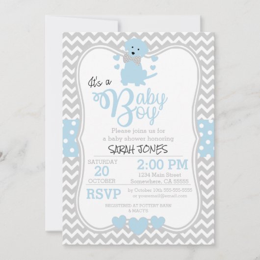 Baby Blue Puppy Baby shower Uitnodiging (Voorkant)