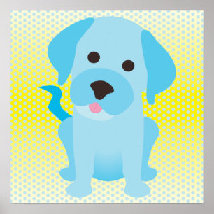 Baby Blue Puppy Dog op Yellow Poster