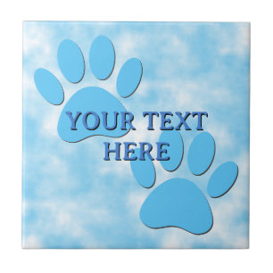 Baby Blue Puppy Paw Drukt Aangepaste Tekst Tegeltje