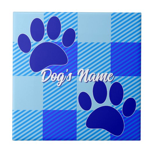 Baby Blue Puppy Paw-printers Aangepaste naam Tegeltje (Voorkant)