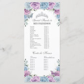 Baby Blue Purple Floral Quinceañera Order Events Programmakaart (Achterkant)
