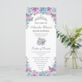 Baby Blue Purple Floral Quinceañera Order Events Programmakaart (Staand voorkant)