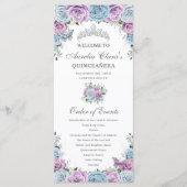 Baby Blue Purple Floral Quinceañera Order Events Programmakaart (Voorkant)