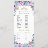 Baby Blue Purple Floral Quinceañera Order Events Programmakaart (Achterkant)
