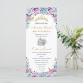 Baby Blue Purple Floral Quinceañera Order Events Programmakaart (Staand voorkant)