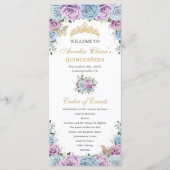 Baby Blue Purple Floral Quinceañera Order Events Programmakaart (Voorkant)