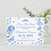 Baby Blue Quinceañera 15e Verjaardagsfeest Opslaan Save The Date (Staand voorkant)