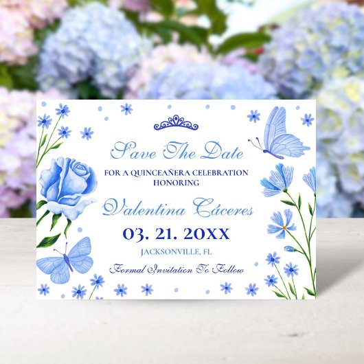 Baby Blue Quinceañera 15e Verjaardagsfeest Opslaan Save The Date