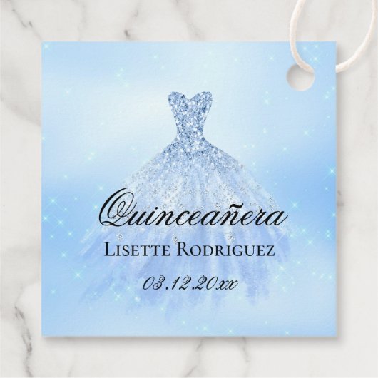 Baby Blue Quinceanera op maat Bedankjes Labels (Achterkant)