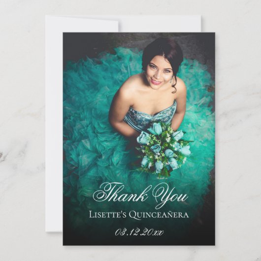 Baby Blue Quinceanera Op maat gemaakte foto toevoe Bedankkaart (Voorkant)