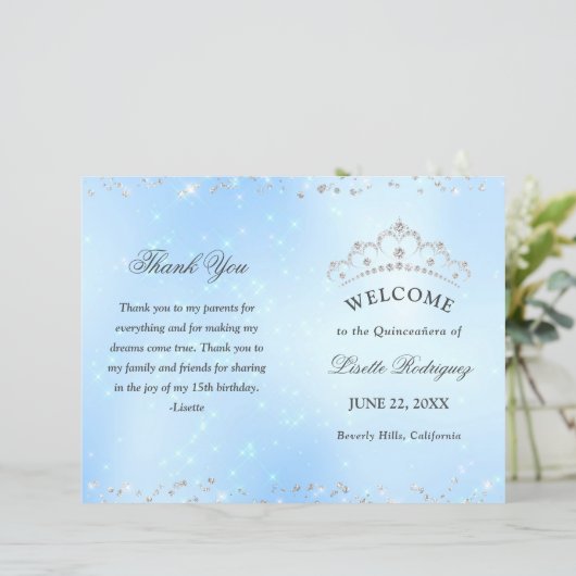 Baby Blue Quinceanera-programma (Staand voorkant)