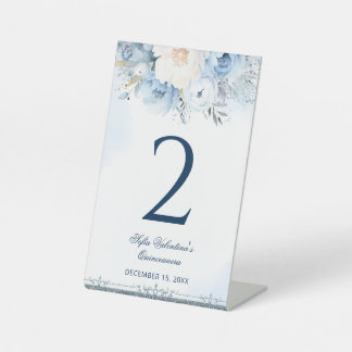 Baby Blue Quinceañera Tafel nummers Voetstuk Bord Reclamebord Met Voetstuk