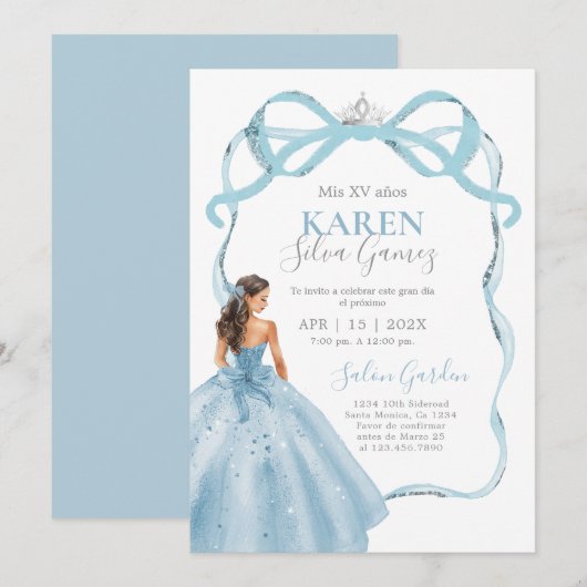 Baby Blue Quinceanera Uitnodiging (Voorkant / Achterkant)