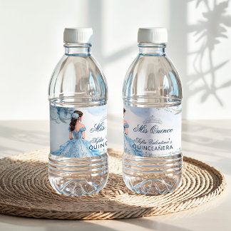 Baby blue quinceanera waterfles etiketten