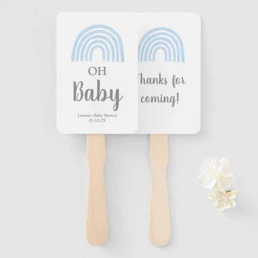 Baby Blue Rainbow baby shower Hand Fan Handwaaier (Voorkant en achterkant)