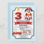 Baby Blue & Red Brandweerman, Kind's Verjaardagsfe Kaart (Voorkant / Achterkant)