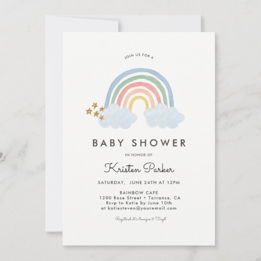 Baby Blue Regenboog Baby Shower Uitnodigingskaarte Kaart (Voorkant)