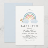 Baby Blue Regenboog Baby Shower Uitnodigingskaarte Kaart (Voorkant / Achterkant)