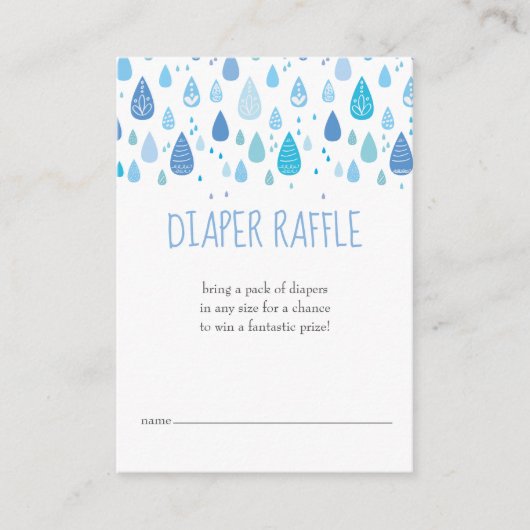 Baby Blue Regendruppels Luier Raffle Baby Shower Informatiekaartje (Voorkant)