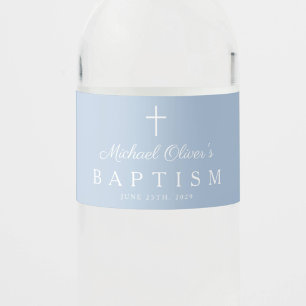 Baby Blue Religieus Kruis Jongen Doop Waterfles Etiket