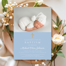 Baby Blue Religieus Kruis Jongen Foto Doopfeest