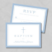 Baby Blue Religious Cross Boy Baptism  RSVP Kaartje