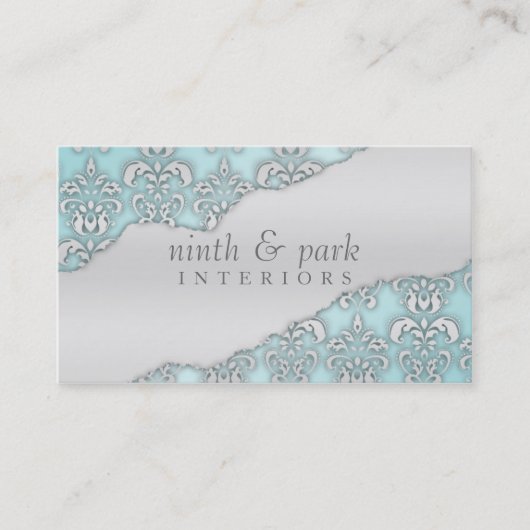 Baby Blue Ripped Damask Interior Design Visitekaartje (Voorkant)