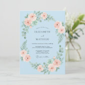 Baby Blue Romantische Bloemige Bruiloft Kaart (Staand voorkant)
