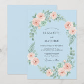 Baby Blue Romantische Bloemige Bruiloft Kaart (Voorkant / Achterkant)