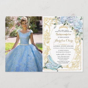 Baby Blue Roses Assepoester Quinceañera Foto Kaart