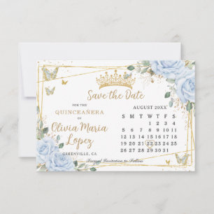 Baby Blue Roses Bloemengoud Quinceañera-kalender Save The Date